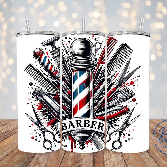 Barber Shop Tumbler, Barber Tools Tumbler, Barber Pole Tumbler, Travel Tumbler - Picture 1 of 8